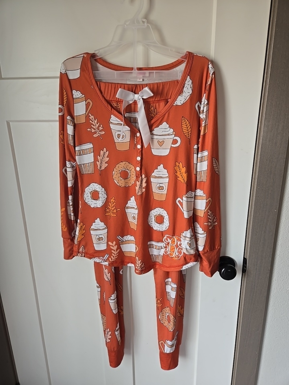 Jordan Jammies Womens Latte's & Bagels Pajama Set  Orange super soft Size S